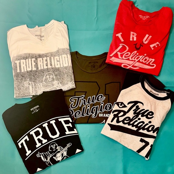 True Religion Men’s Graphic T-Shirts - Red, White, Black, Gray - Picture 1 of 7